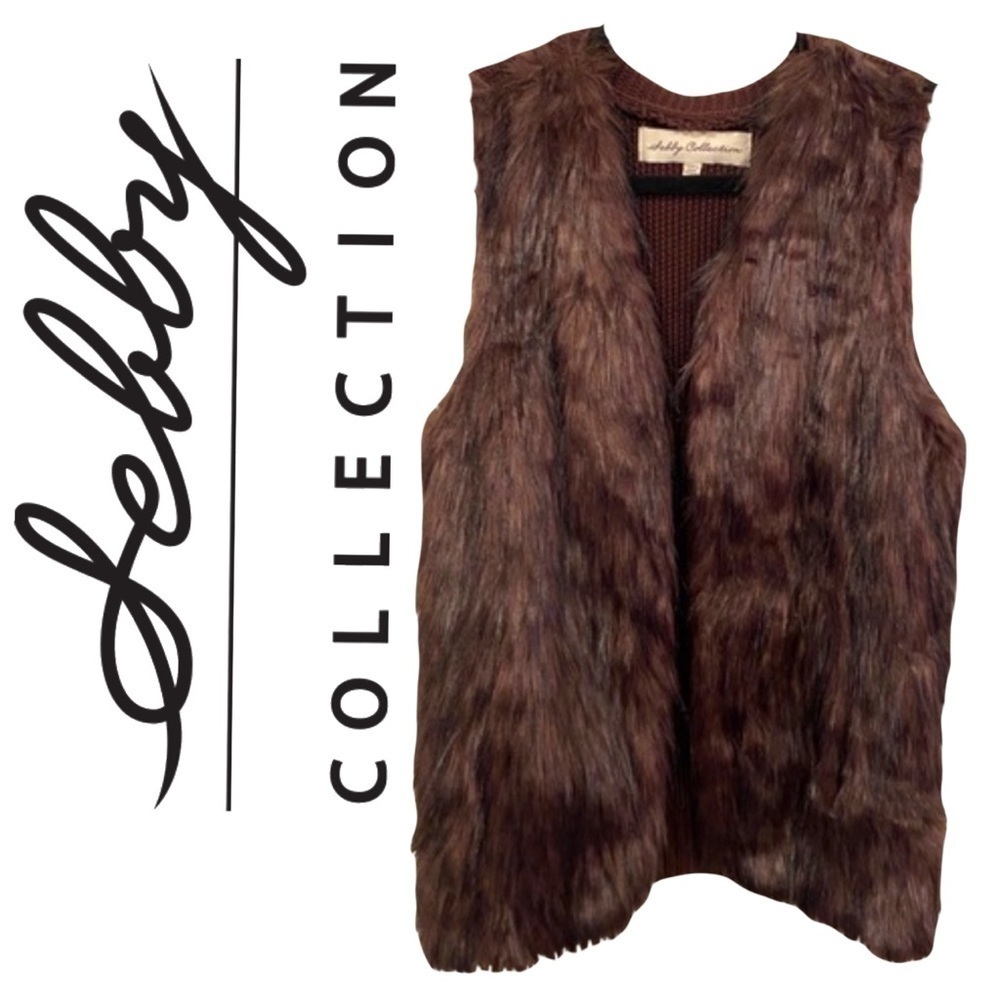 Sebby Collection Faux Fur Vest | Faux Fur Front Knit Sweater Back Size Med